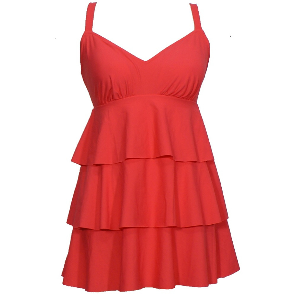 SWIM SOLUTIONS Rose Pink Tiered Ruffle Tummy Control Swimdress Swimsuit 10